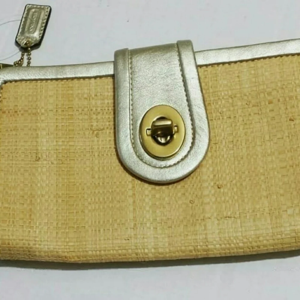 Coach Parker Gold Straw/Leather Trim Wrist
